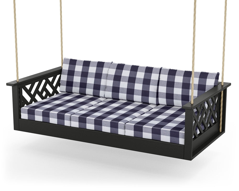 Chippendale Daybed Swing - Black / Buffalo Plaid Navy