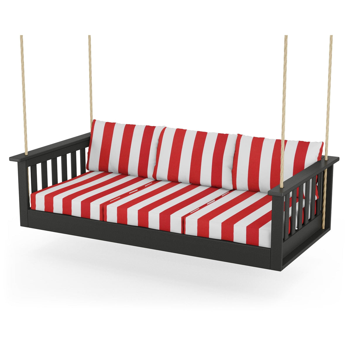 Vineyard Daybed Swing - Black / Cabana Stripe Crimson
