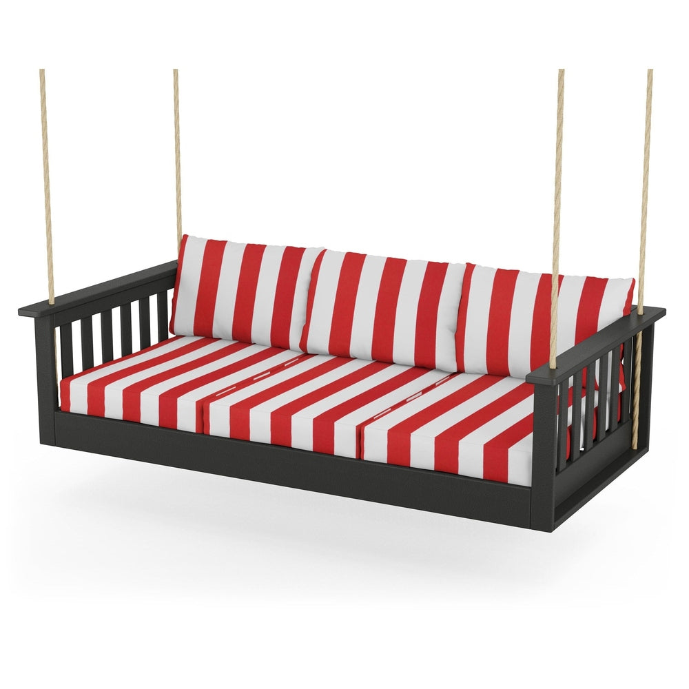 Vineyard Daybed Swing - Black / Cabana Stripe Crimson