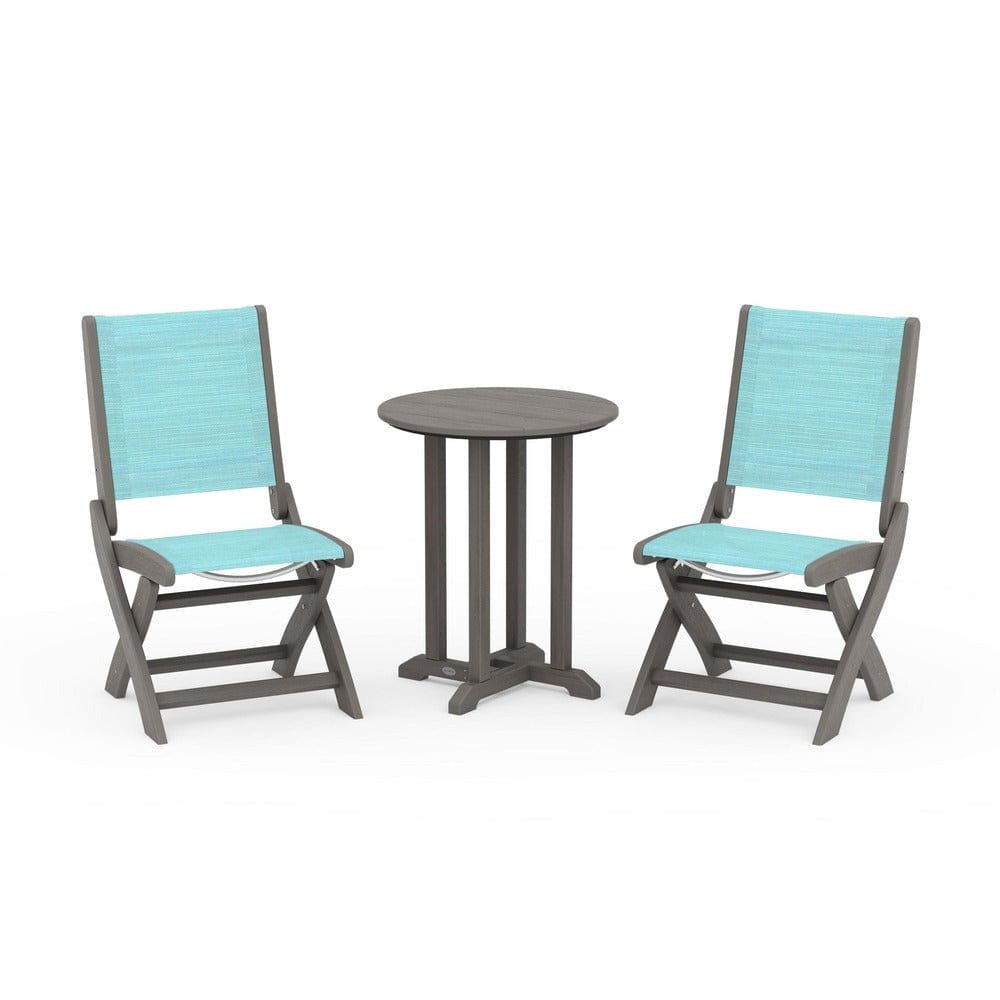 POLYWOOD® - Coastal Folding Side Chair 3-Piece Round Bistro Dining Set - PWS1296
