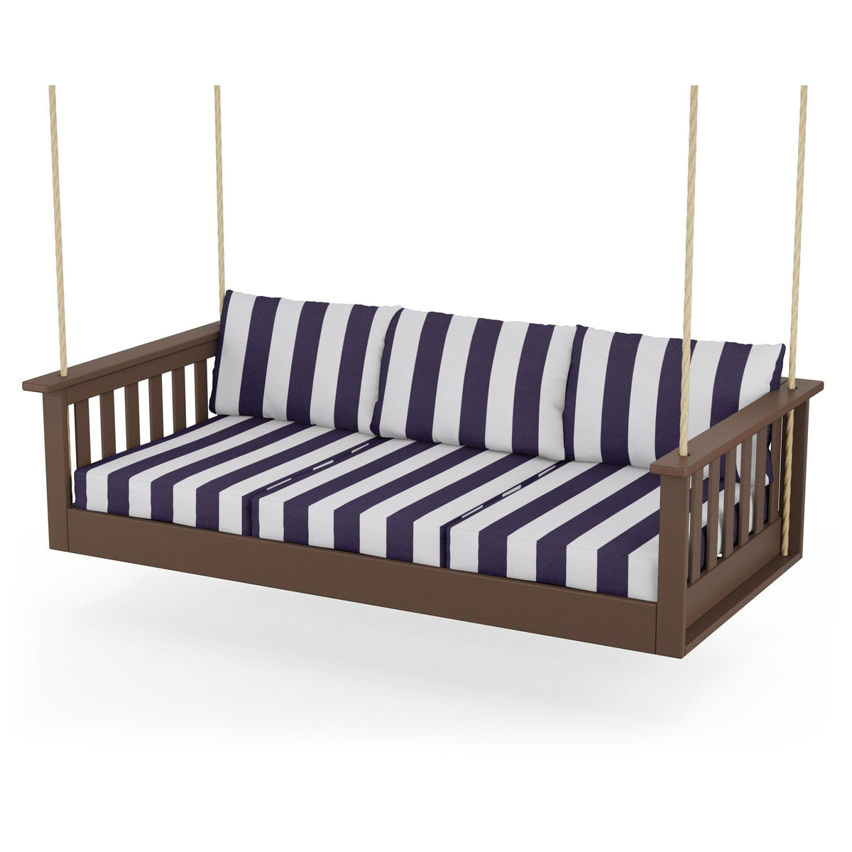 Vineyard Daybed Swing - Mahogany / Cabana Stripe Navy