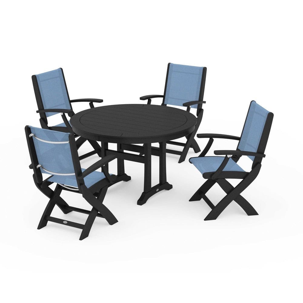 POLYWOOD® - Coastal Folding Chair 5-Piece Round Dining Set with Trestle Legs - PWS1120