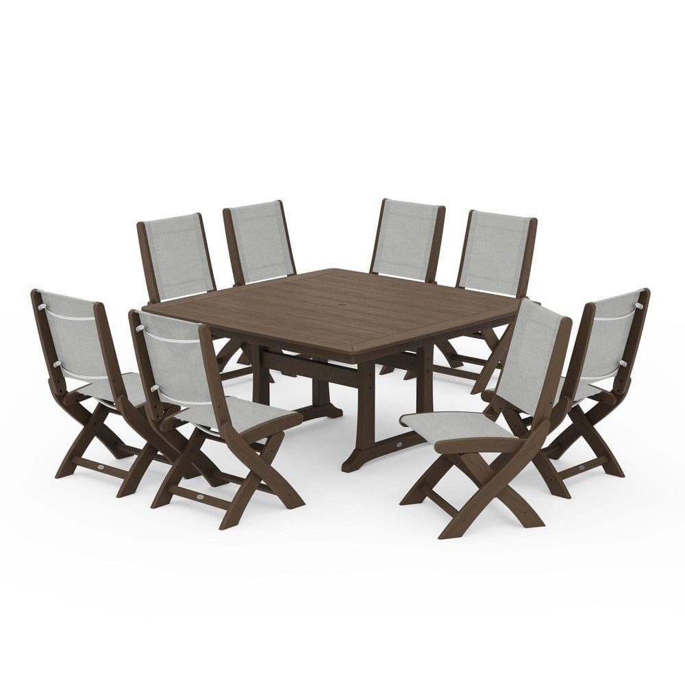 POLYWOOD® - Coastal Folding Side Chair 9-Piece Dining Set with Trestle Legs - PWS1113