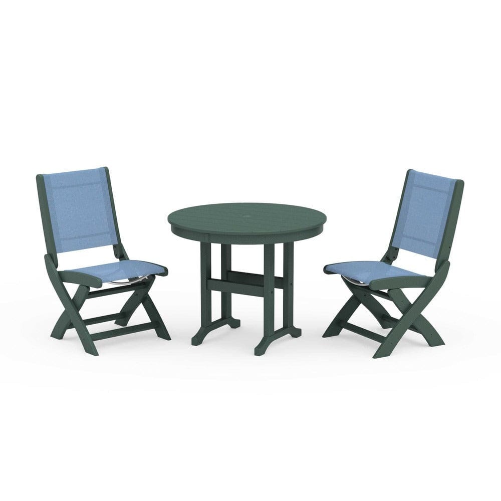 POLYWOOD® - Coastal Folding Side Chair 3-Piece Round Dining Set - PWS1329 Outdoor Furniture POLYWOOD®