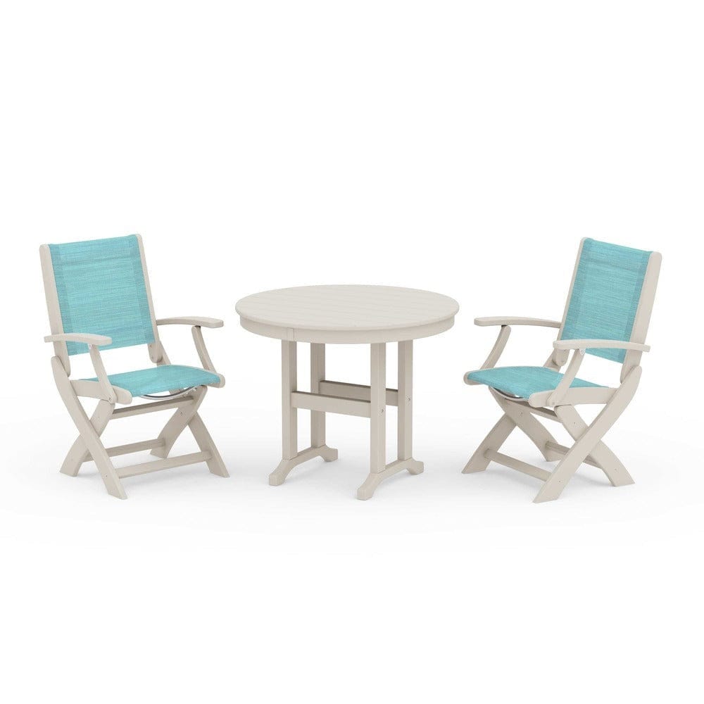 POLYWOOD® - Coastal Folding Chair 3-Piece Round Dining Set - PWS1328 Outdoor Furniture POLYWOOD®