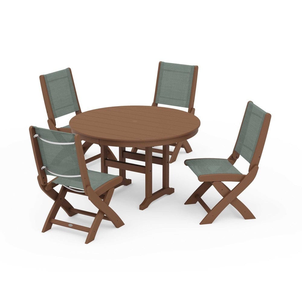 POLYWOOD® - Coastal Folding Side Chair 5-Piece Round Dining Set - PWS1358