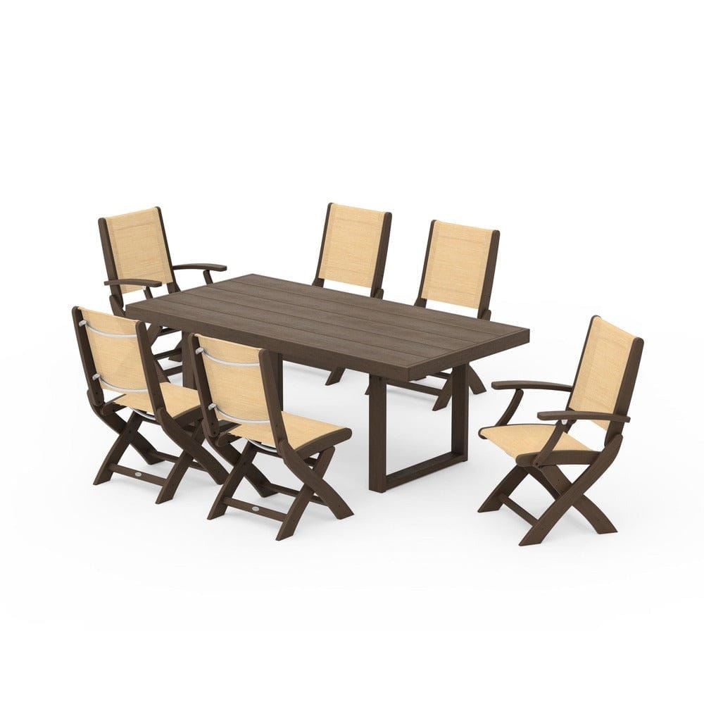 POLYWOOD® - Coastal Folding Chair 7-Piece Dining Set with Trestle Legs - PWS871