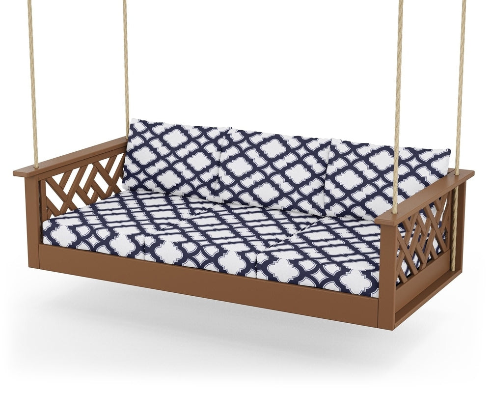 Chippendale Daybed Swing - Teak / Trellis Navy
