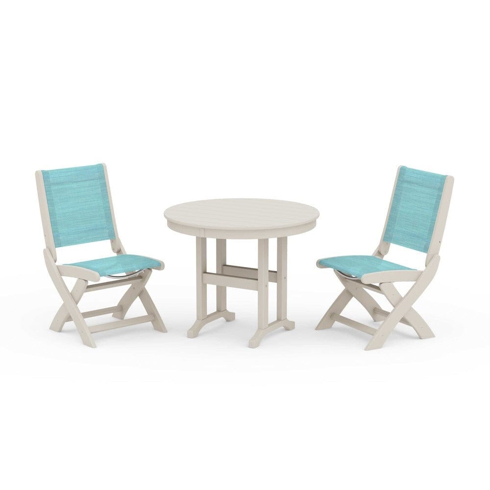 POLYWOOD® - Coastal Folding Side Chair 3-Piece Round Dining Set - PWS1329 Outdoor Furniture POLYWOOD®