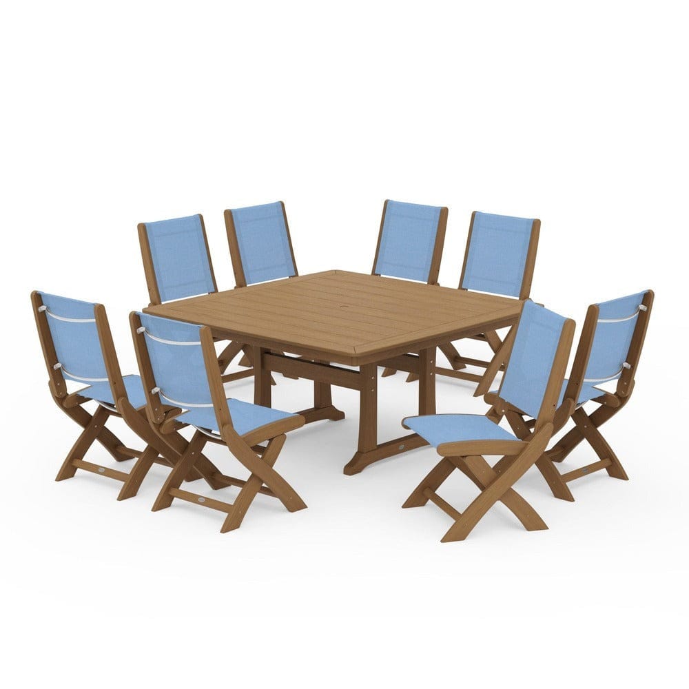 POLYWOOD® - Coastal Folding Side Chair 9-Piece Dining Set with Trestle Legs - PWS1113