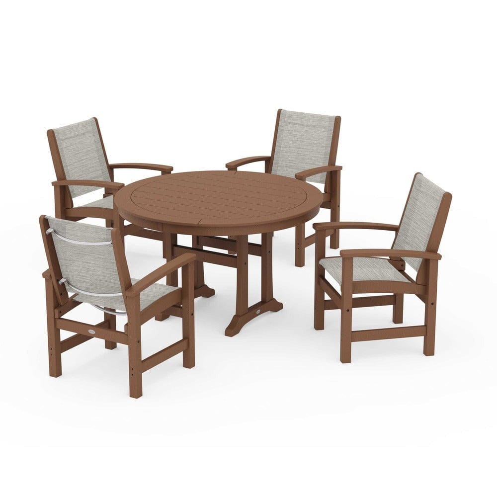 POLYWOOD® - Coastal 5-Piece Round Dining Set with Trestle Legs - PWS1119