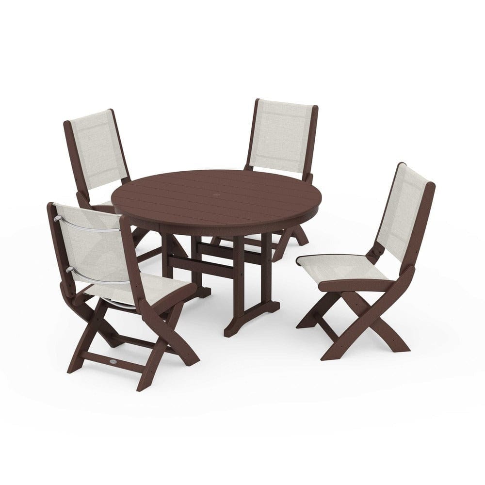 POLYWOOD® - Coastal Folding Side Chair 5-Piece Round Dining Set - PWS1358