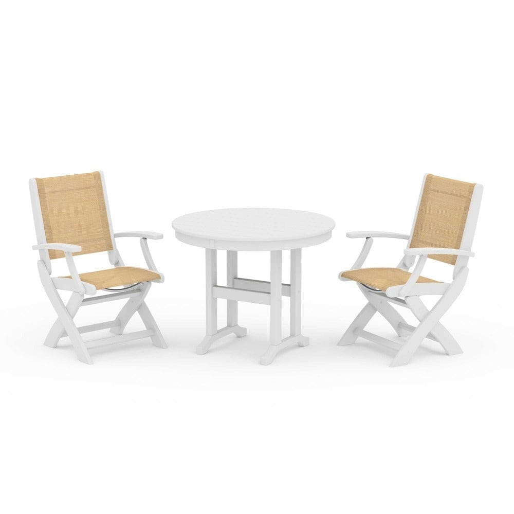 POLYWOOD® - Coastal Folding Chair 3-Piece Round Dining Set - PWS1328