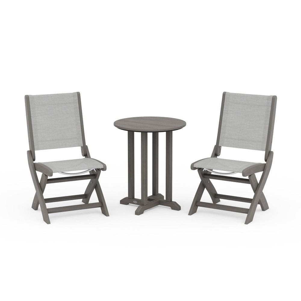 POLYWOOD® - Coastal Folding Side Chair 3-Piece Round Bistro Dining Set - PWS1296