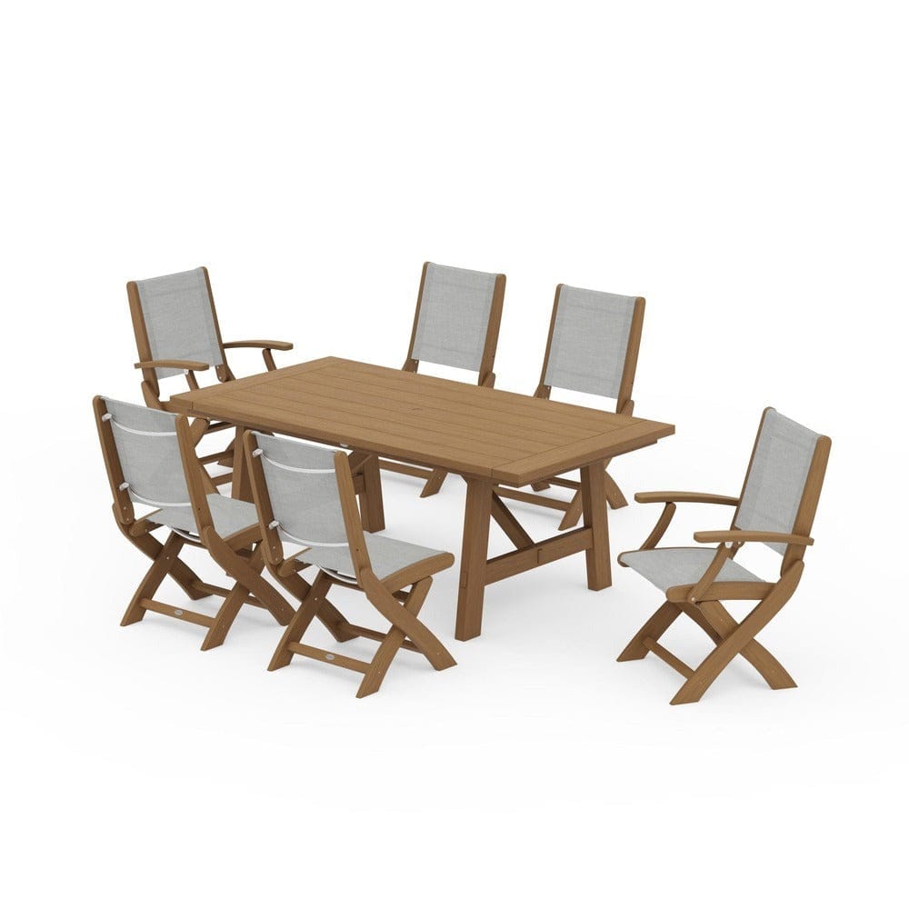 POLYWOOD® - Coastal Folding Chair 7-Piece Rustic Farmhouse Dining Set - PWS1078