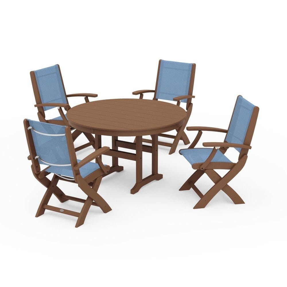 POLYWOOD® - Coastal Folding Chair 5-Piece Round Dining Set - PWS1357 Outdoor Furniture POLYWOOD®