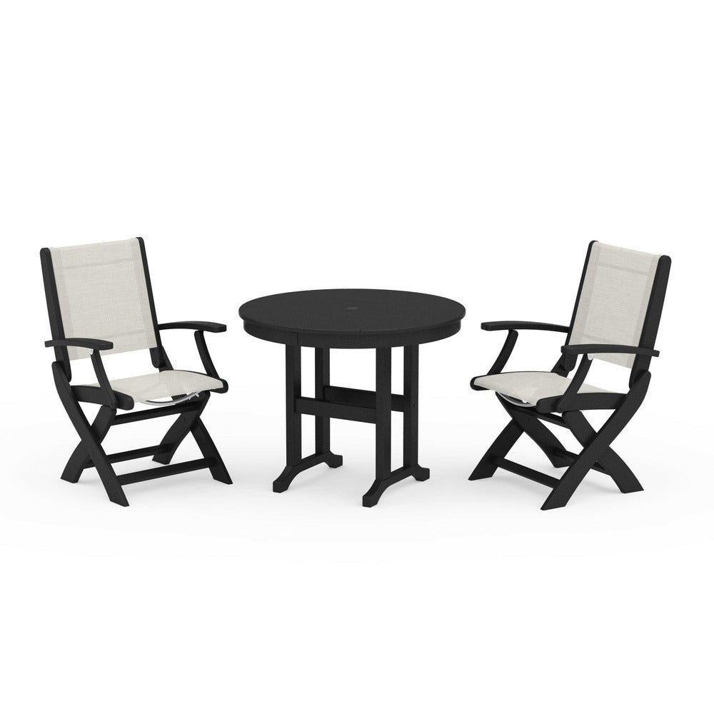 POLYWOOD® - Coastal Folding Chair 3-Piece Round Dining Set - PWS1328