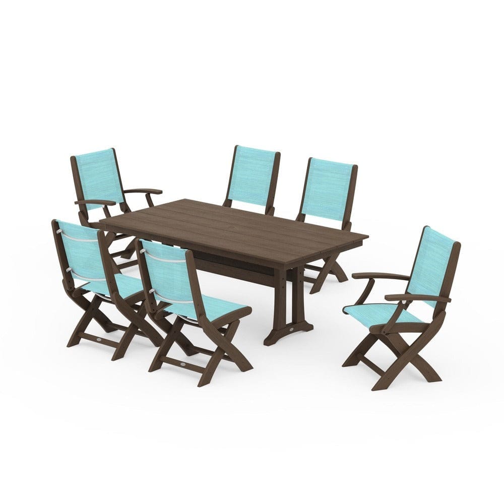 POLYWOOD® - Coastal Folding Chair 7-Piece Farmhouse Dining Set with Trestle Legs - PWS1001