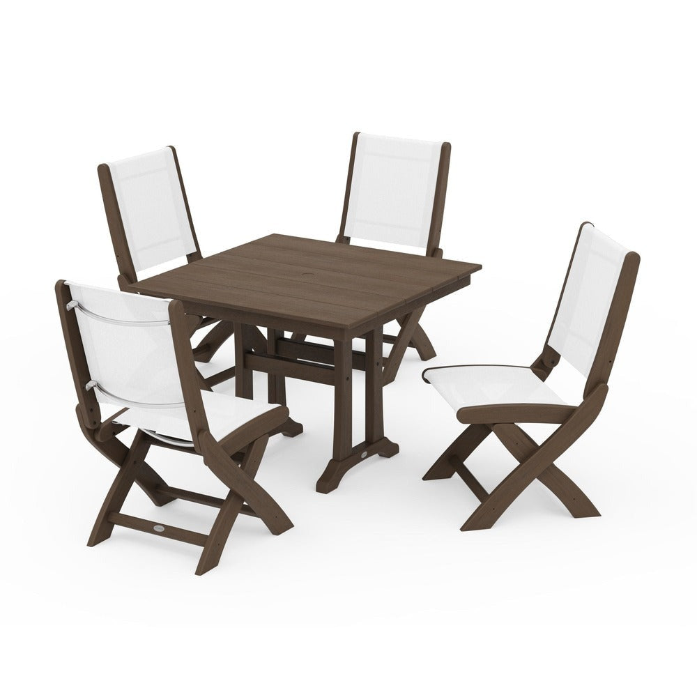 POLYWOOD® - Coastal Folding Side Chair 5-Piece Farmhouse Dining Set With Trestle Legs - PWS946