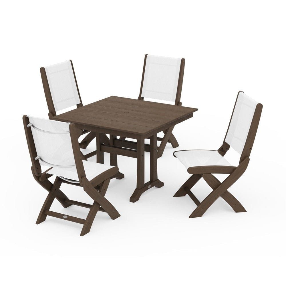 POLYWOOD® - Coastal Folding Side Chair 5-Piece Farmhouse Dining Set With Trestle Legs - PWS946