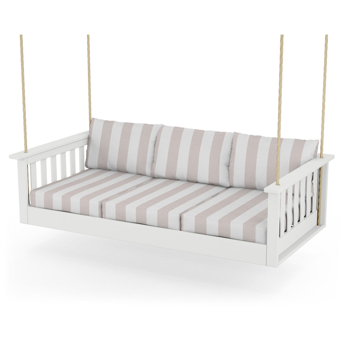 Vineyard Daybed Swing - White / Cabana Stripe Dune Burlap