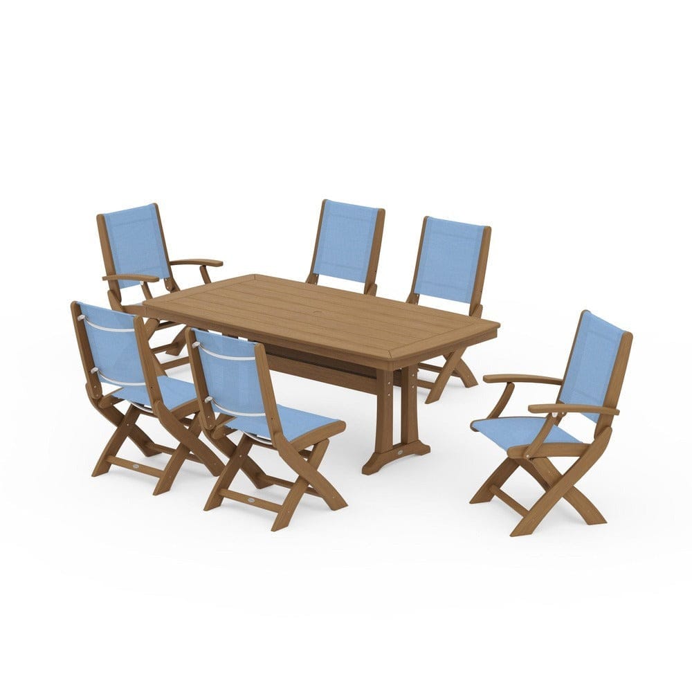 POLYWOOD® - Coastal Folding Chair 7-Piece Dining Set with Trestle Legs - PWS1037