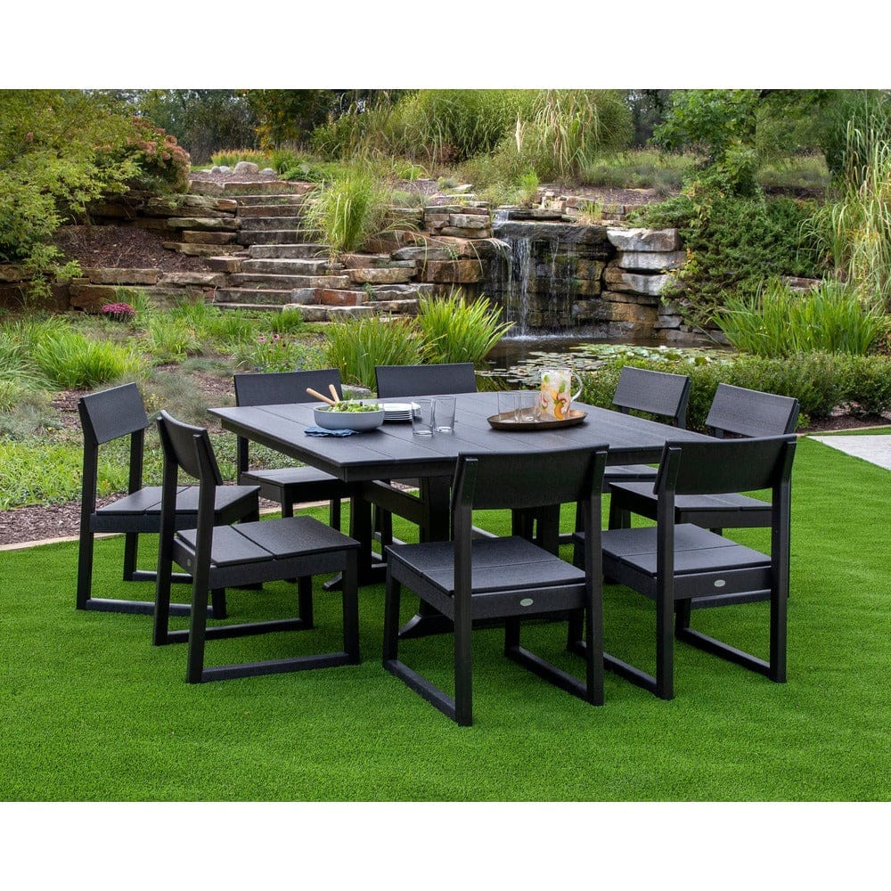 POLYWOOD® Edge 9-Piece Farmhouse Trestle Dining Set - PWS736-1 Outdoor Furniture POLYWOOD®