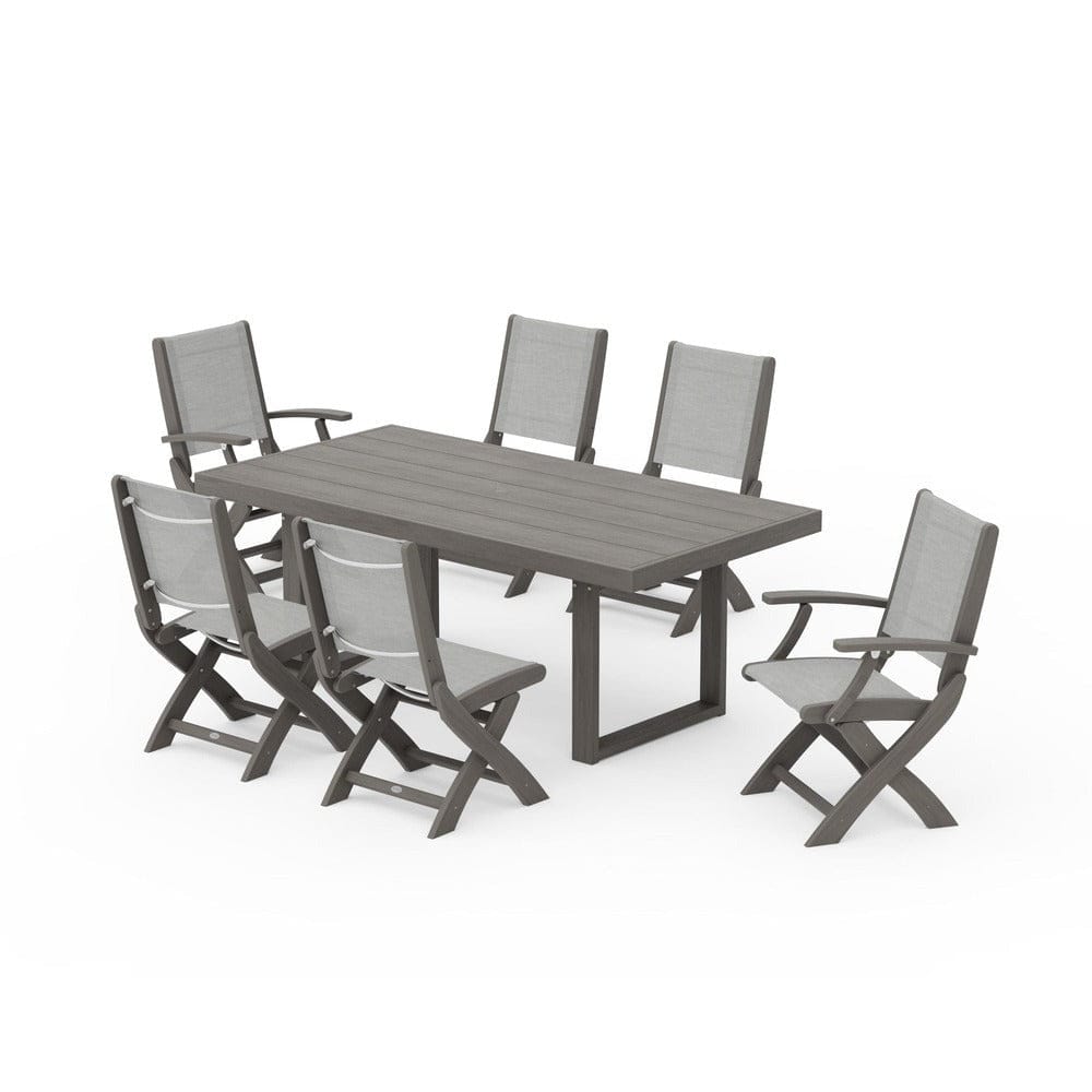 POLYWOOD® - Coastal Folding Chair 7-Piece Dining Set with Trestle Legs - PWS871