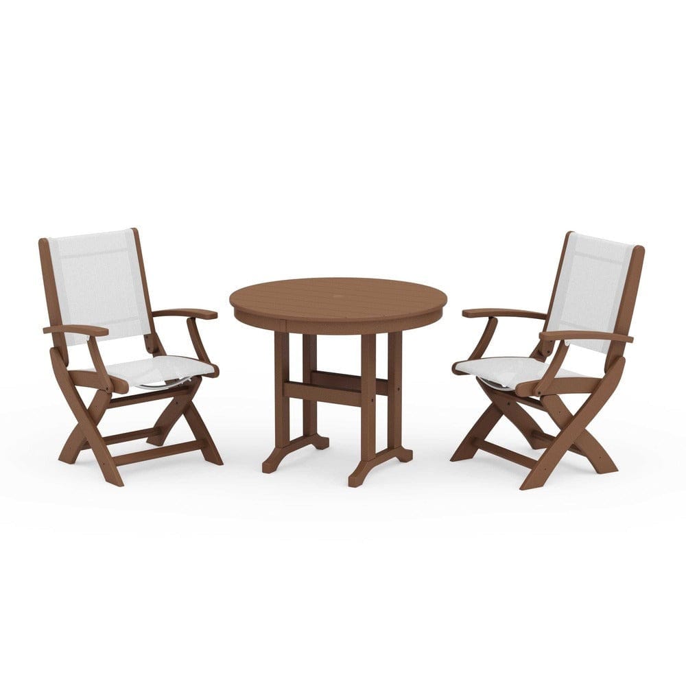 POLYWOOD® - Coastal Folding Chair 3-Piece Round Dining Set - PWS1328 Outdoor Furniture POLYWOOD®