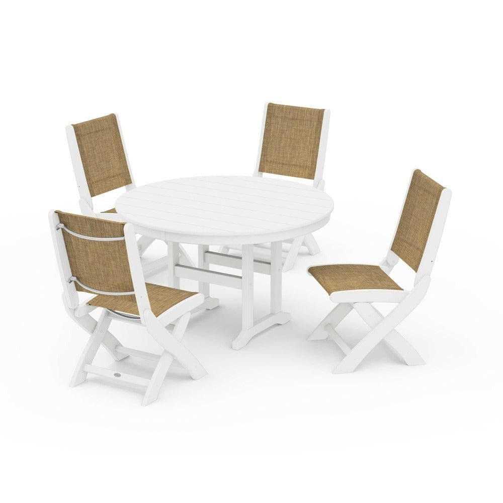 POLYWOOD® - Coastal Folding Side Chair 5-Piece Round Dining Set - PWS1358