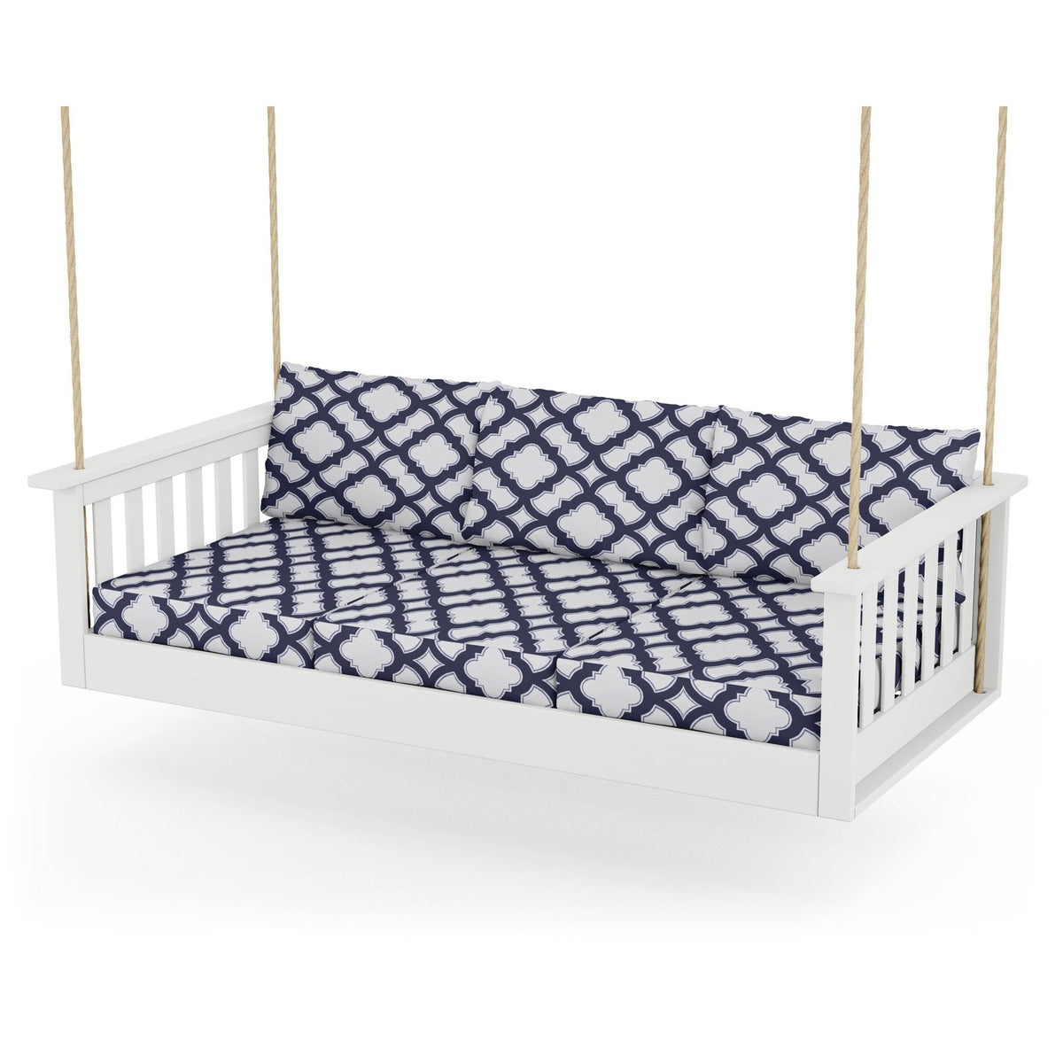 Vineyard Daybed Swing - White / Trellis Navy