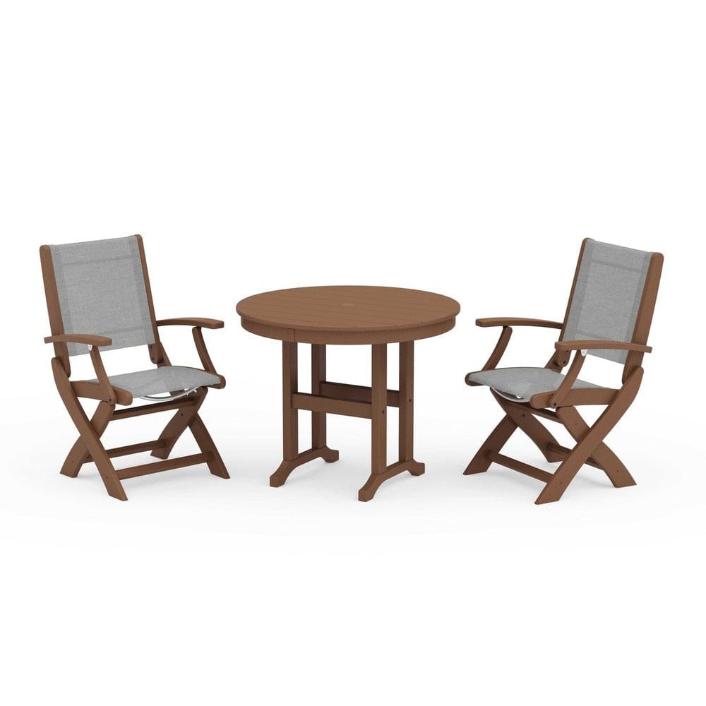 POLYWOOD® - Coastal Folding Chair 3-Piece Round Dining Set - PWS1328 Outdoor Furniture POLYWOOD®