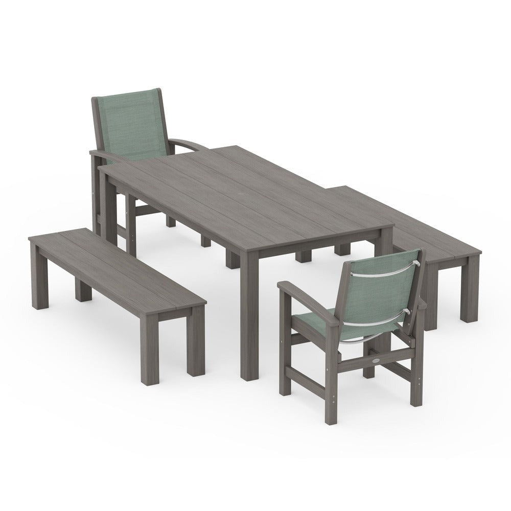 POLYWOOD® - Coastal 5-Piece Parsons Dining Set with Benches - PWS2277