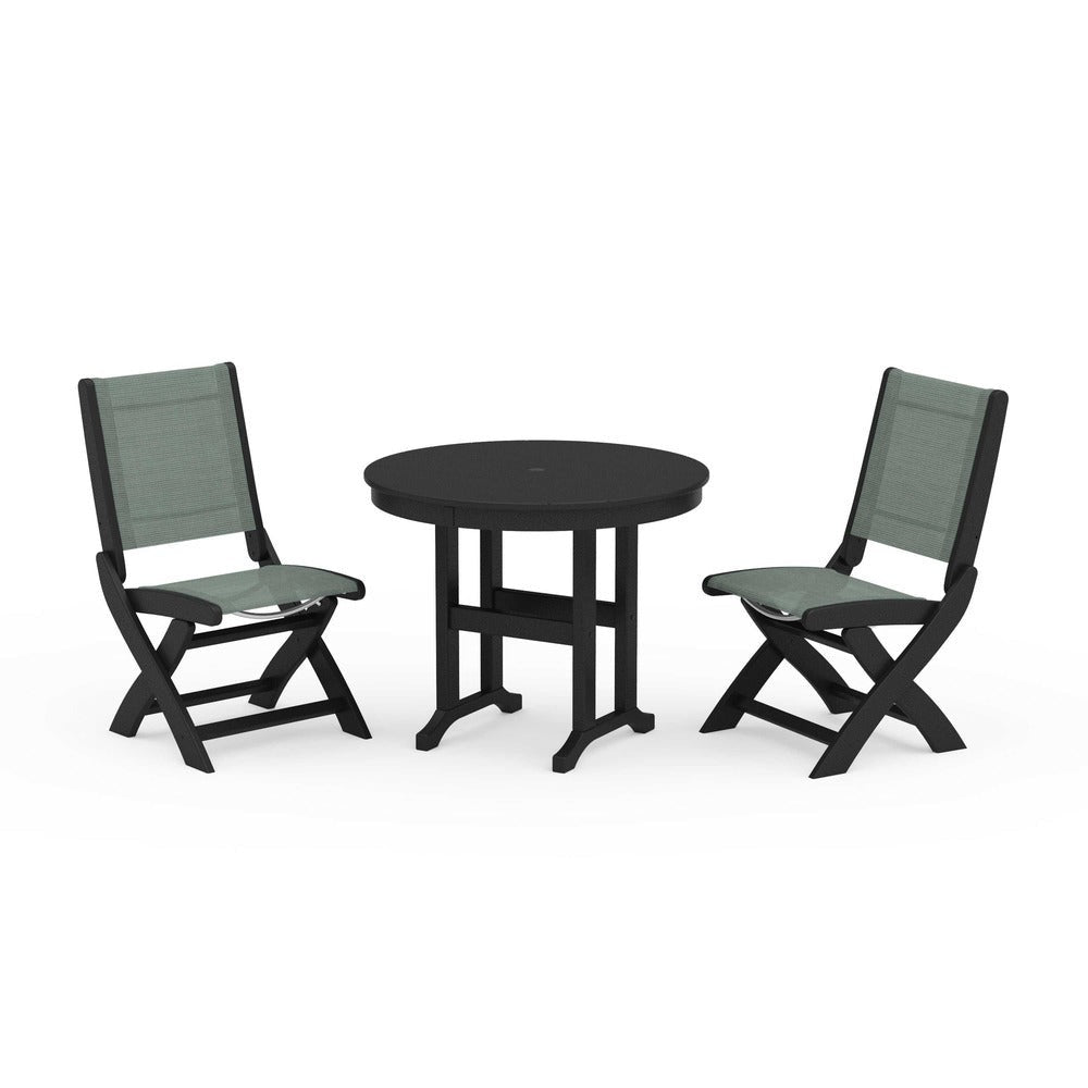 POLYWOOD® - Coastal Folding Side Chair 3-Piece Round Dining Set - PWS1329