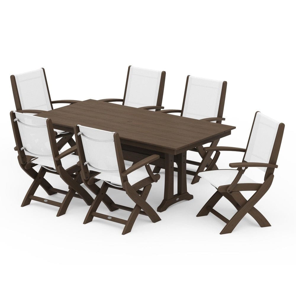 POLYWOOD® - Coastal Folding Arm Chair 7-Piece Farmhouse Dining Set with Trestle Legs - PWS292