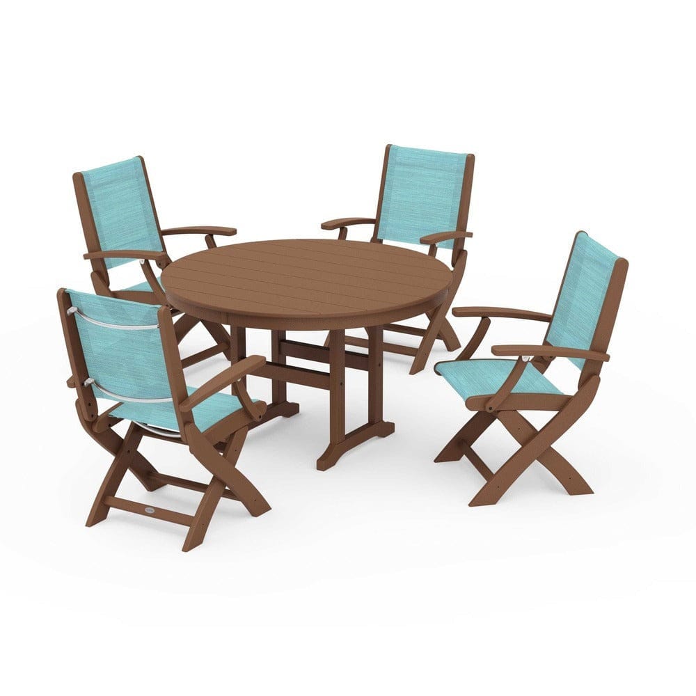 POLYWOOD® - Coastal Folding Chair 5-Piece Round Dining Set - PWS1357
