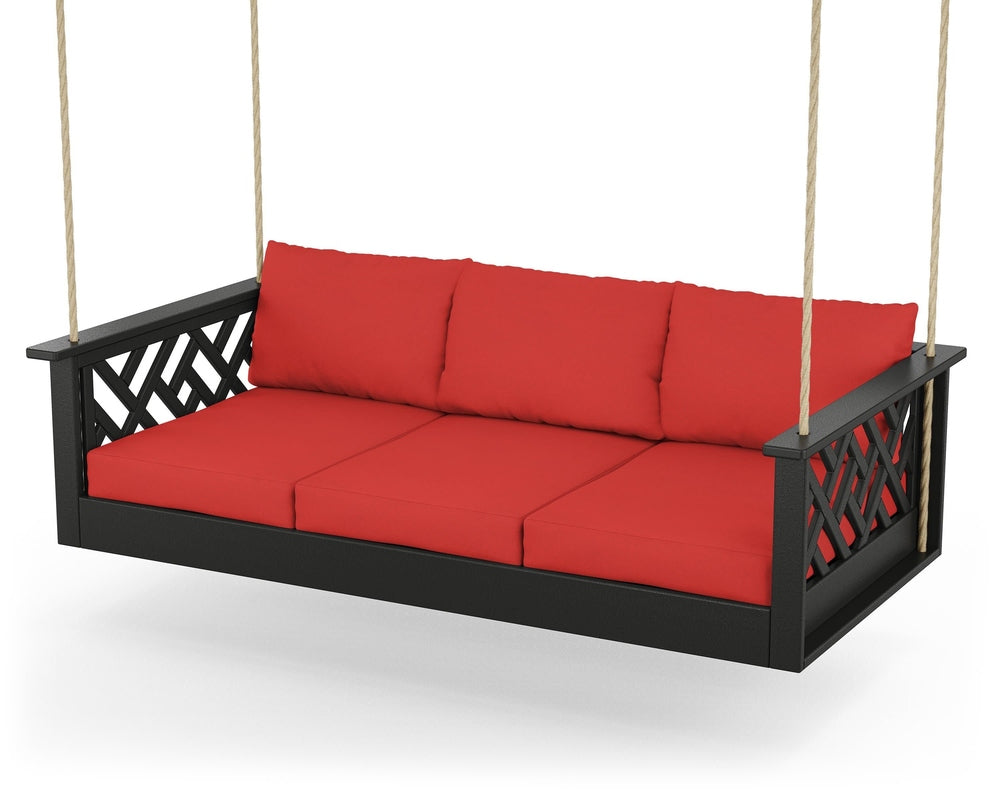 Chippendale Daybed Swing - Black / Crimson Linen