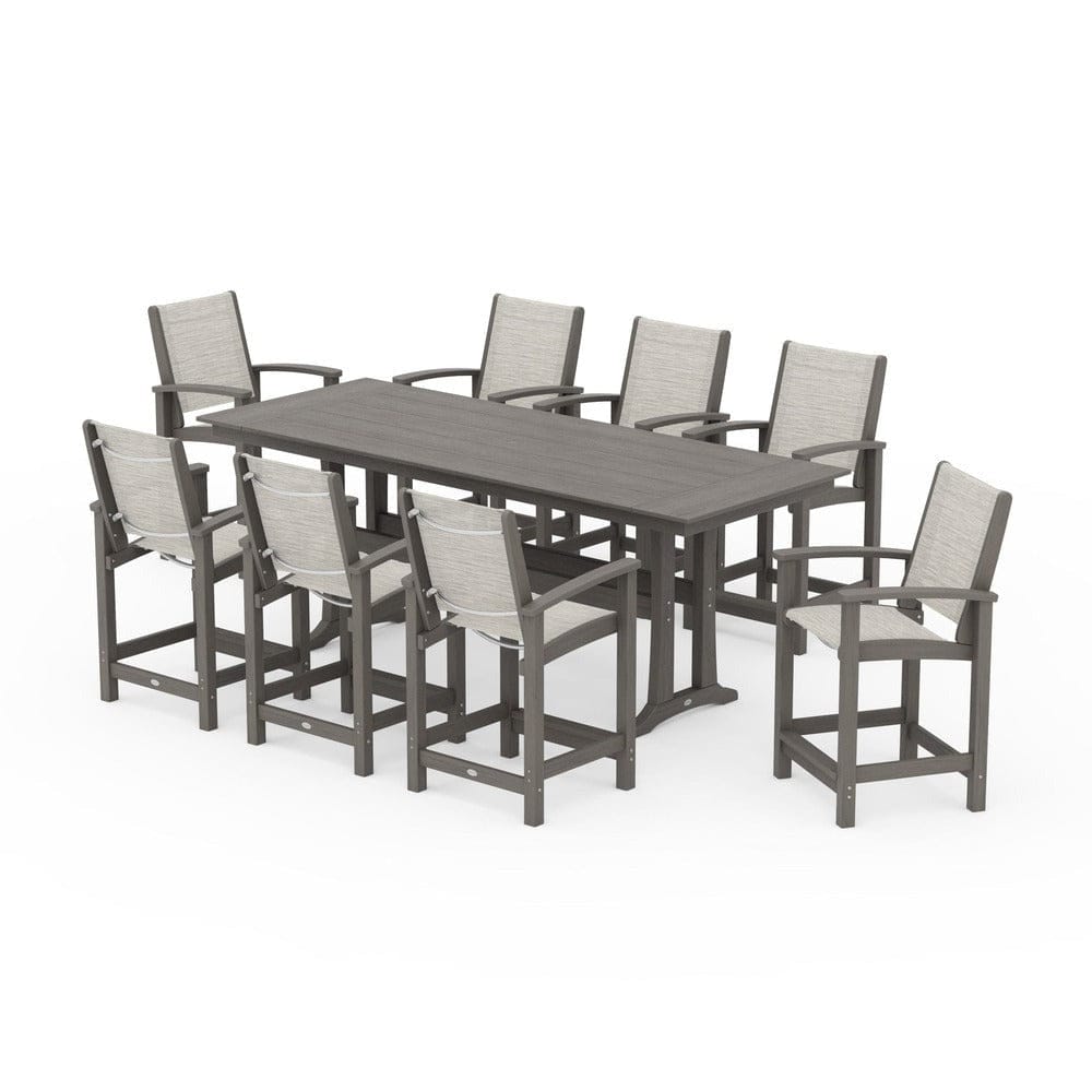 POLYWOOD® - Coastal 9-Piece Farmhouse Counter Set with Trestle Legs - PWS1898