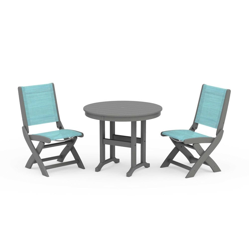 POLYWOOD® - Coastal Folding Side Chair 3-Piece Round Dining Set - PWS1329 Outdoor Furniture POLYWOOD®