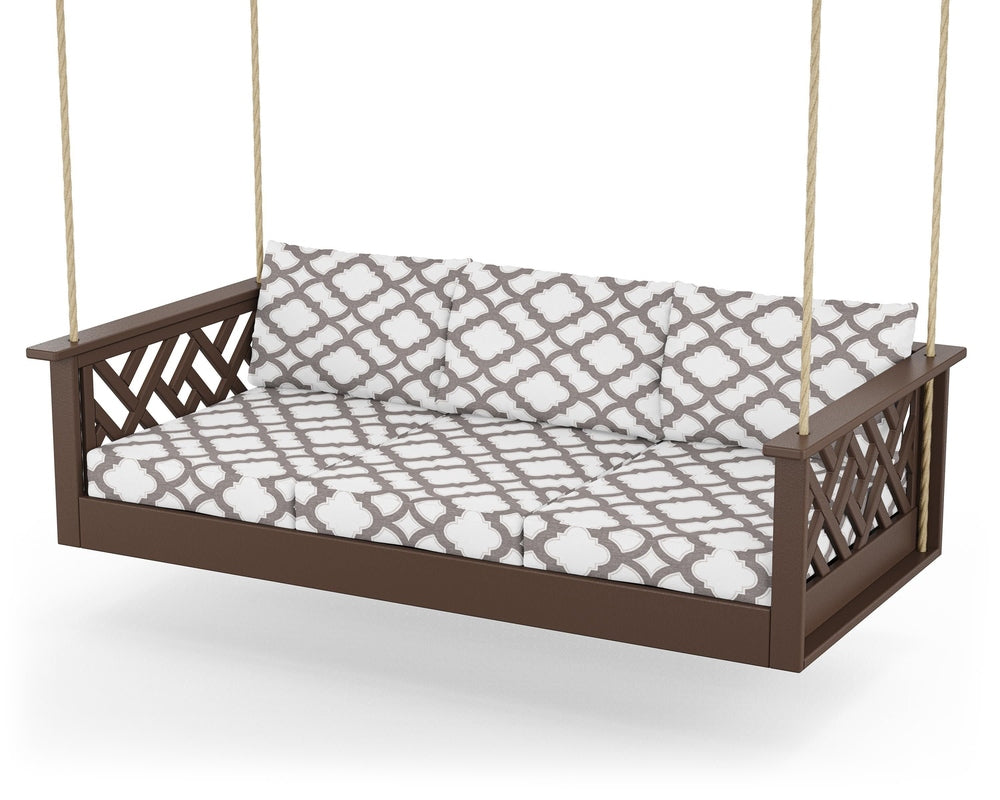 Chippendale Daybed Swing - Mahogany / Trellis Grey Mist