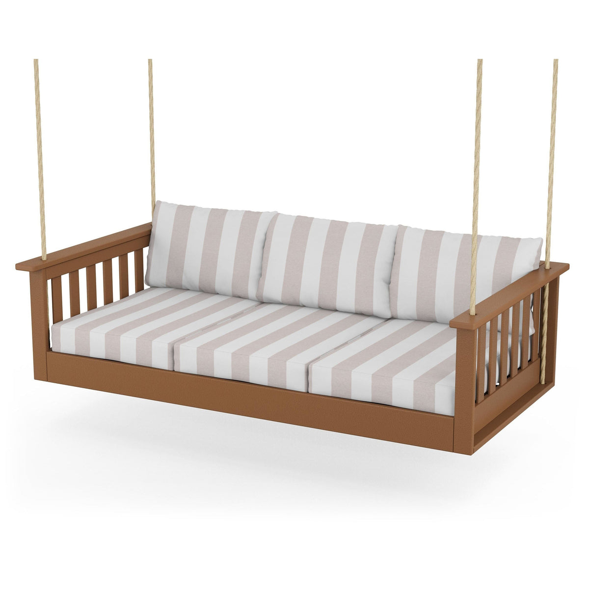 Vineyard Daybed Swing - Teak / Cabana Stripe Dune Burlap