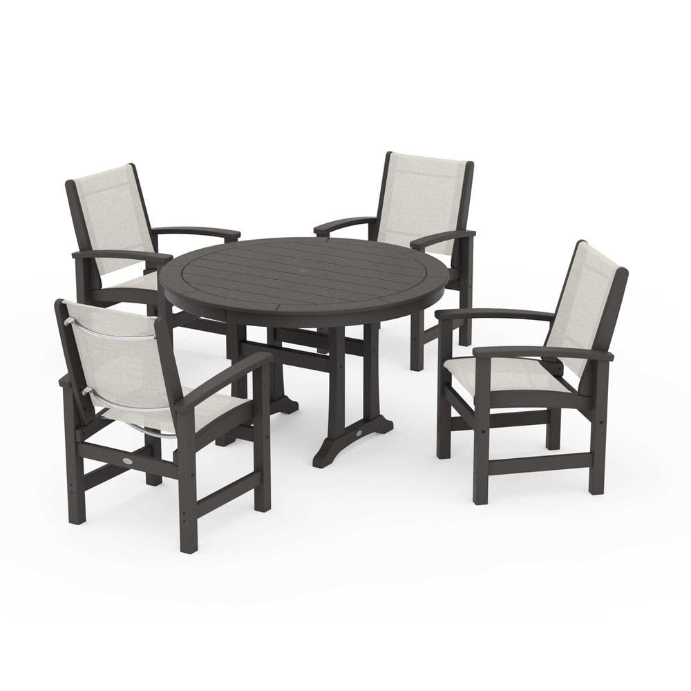 POLYWOOD® - Coastal 5-Piece Round Dining Set with Trestle Legs - PWS1119