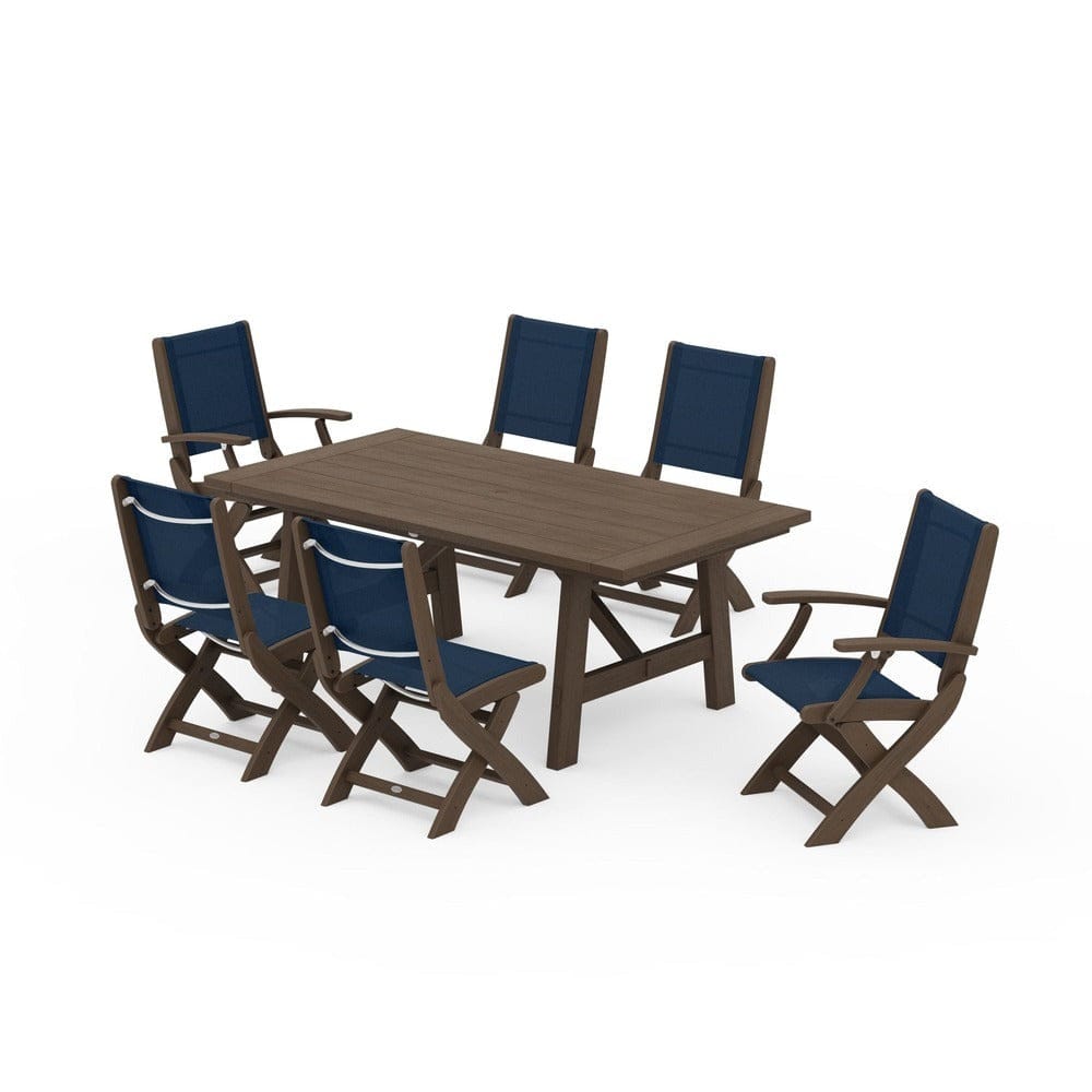 POLYWOOD® - Coastal Folding Chair 7-Piece Rustic Farmhouse Dining Set - PWS1078