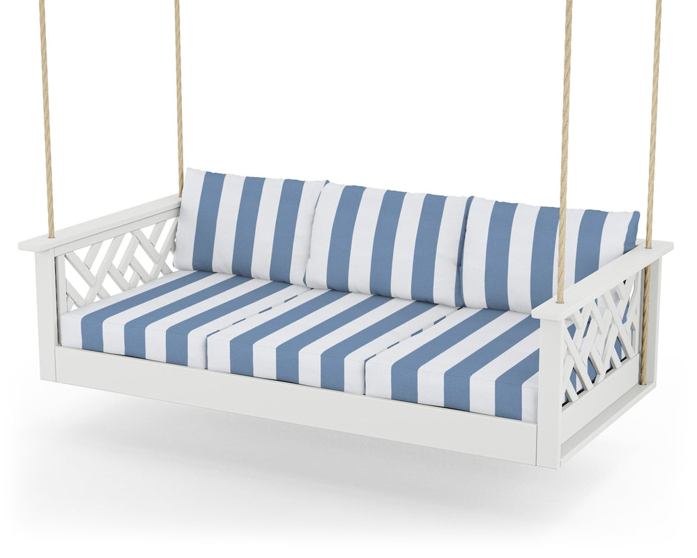 Chippendale Daybed Swing - White / Cabana Stripe Sky Blue