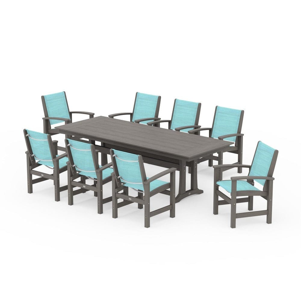 POLYWOOD® - Coastal 9-Piece Farmhouse Dining Set with Trestle Legs - PWS1448