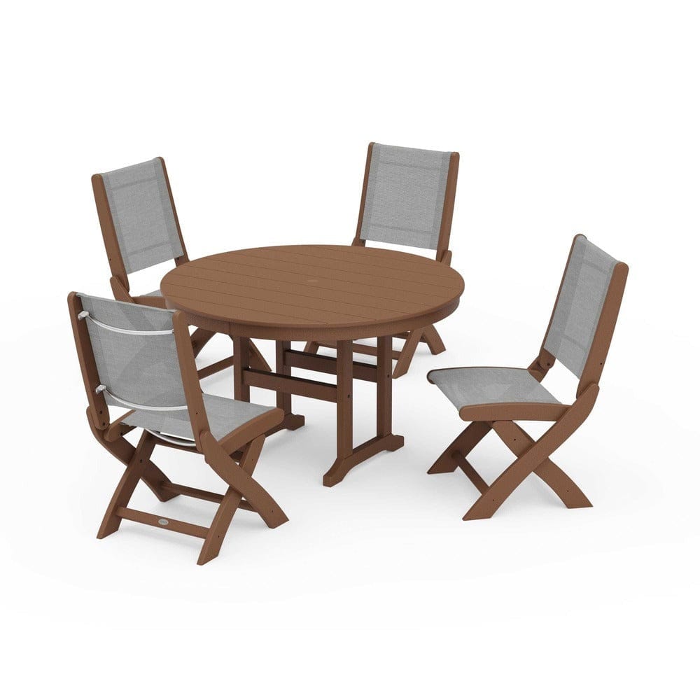 POLYWOOD® - Coastal Folding Side Chair 5-Piece Round Dining Set - PWS1358