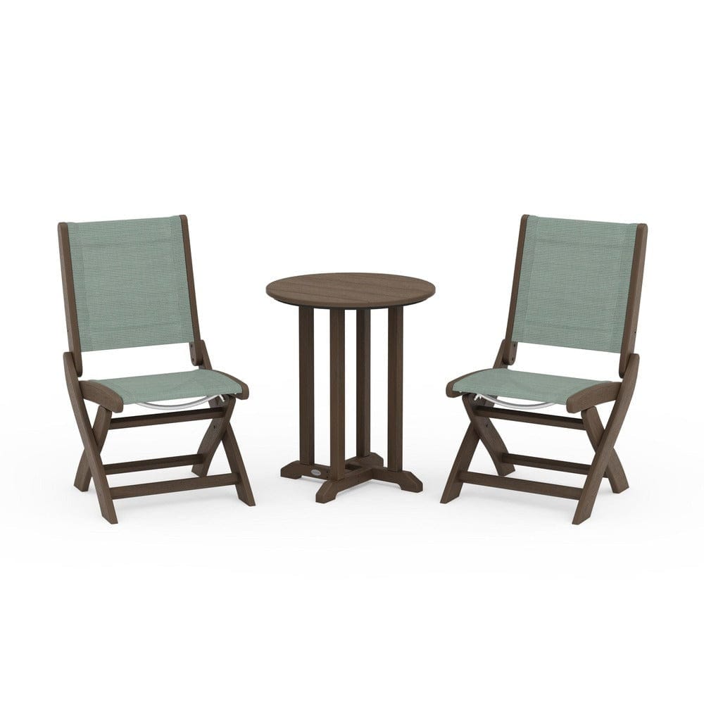 POLYWOOD® - Coastal Folding Side Chair 3-Piece Round Bistro Dining Set - PWS1296