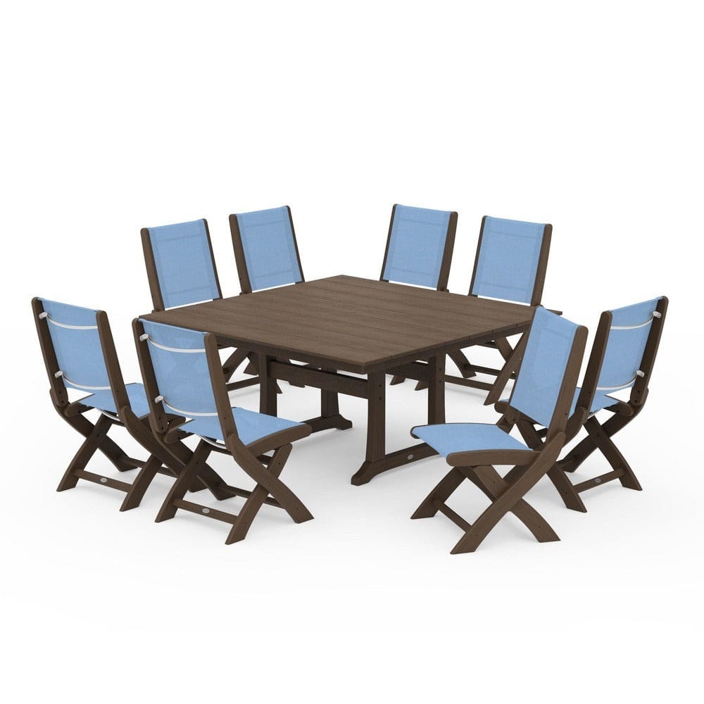POLYWOOD® - Coastal Folding Side Chair 9-Piece Dining Set with Trestle Legs - PWS1113