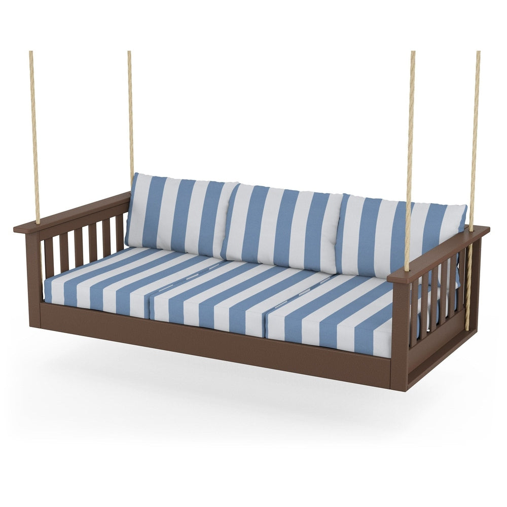 Vineyard Daybed Swing - Mahogany / Cabana Stripe Sky Blue