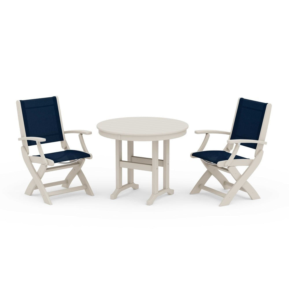 POLYWOOD® - Coastal Folding Chair 3-Piece Round Dining Set - PWS1328